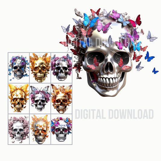 Skull PNG Shirt Designs Bundle for Sublimation Skeleton Floral Digital Download