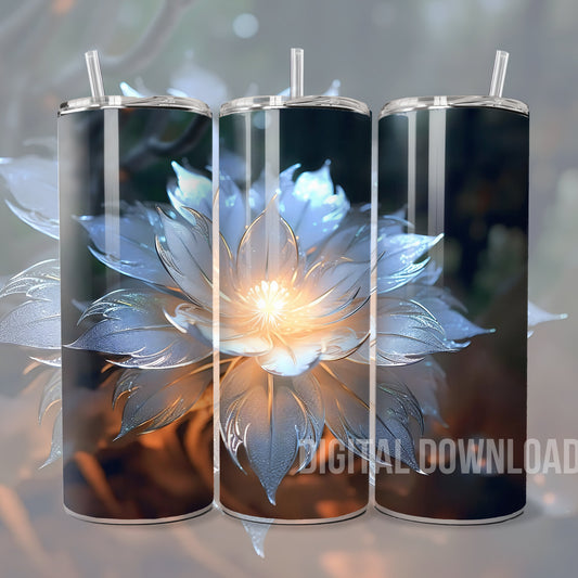 Seamless Glass White Flower 3D Tumbler Wrap Sublimation Digital Printable Design Skinny 20oz