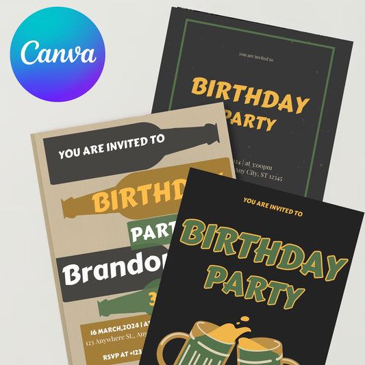 Men Birthday Invitation Canva Template Invite Download Editable Event Beer Party Celebration Customizable