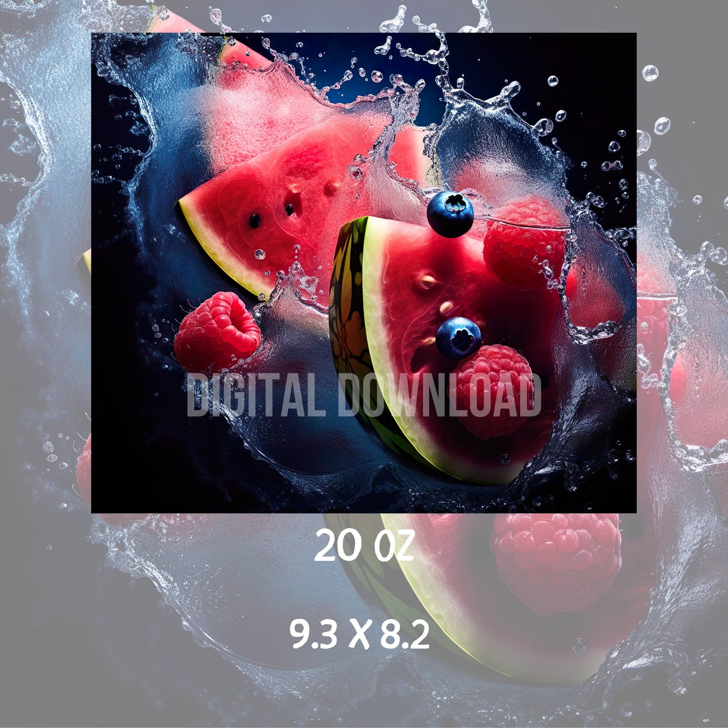 Watermelon and Berry 3D Tumbler Wrap Sublimation Digital Print Design Skinny 20 oz  PNG