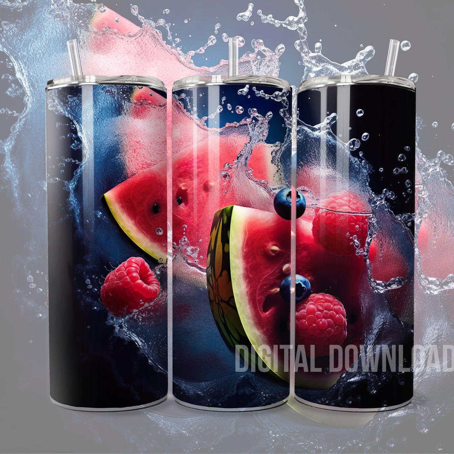 Watermelon and Berry 3D Tumbler Wrap Sublimation Digital Print Design Skinny 20 oz  PNG