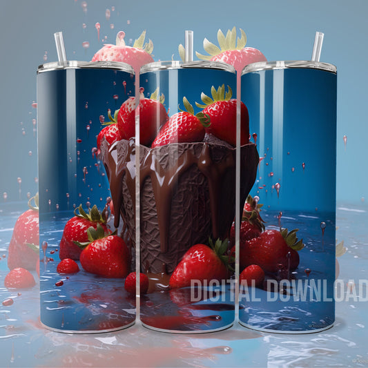 Heart Chocolate Strawberry 3D Tumbler Wrap Love Valentin Day Sublimation Digital Skinny 20 oz PNG