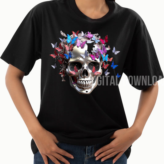 Skull PNG Shirt Designs for Sublimation Skeleton Floral Digital Download