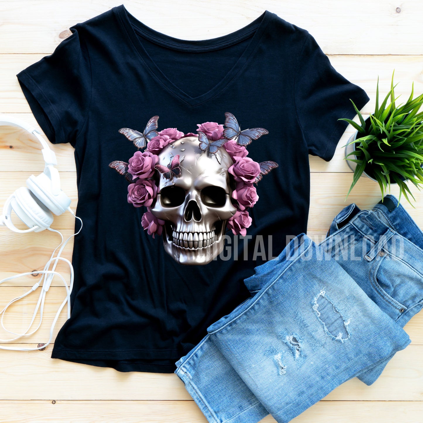 Skull PNG Shirt Designs Bundle for Sublimation Skeleton Floral Digital Download