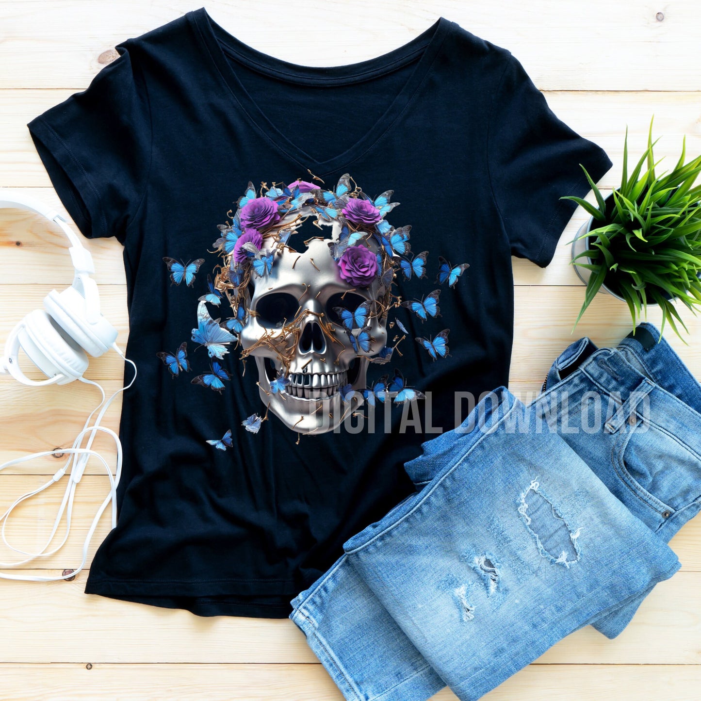 Skull PNG Shirt Designs Bundle for Sublimation Skeleton Floral Digital Download