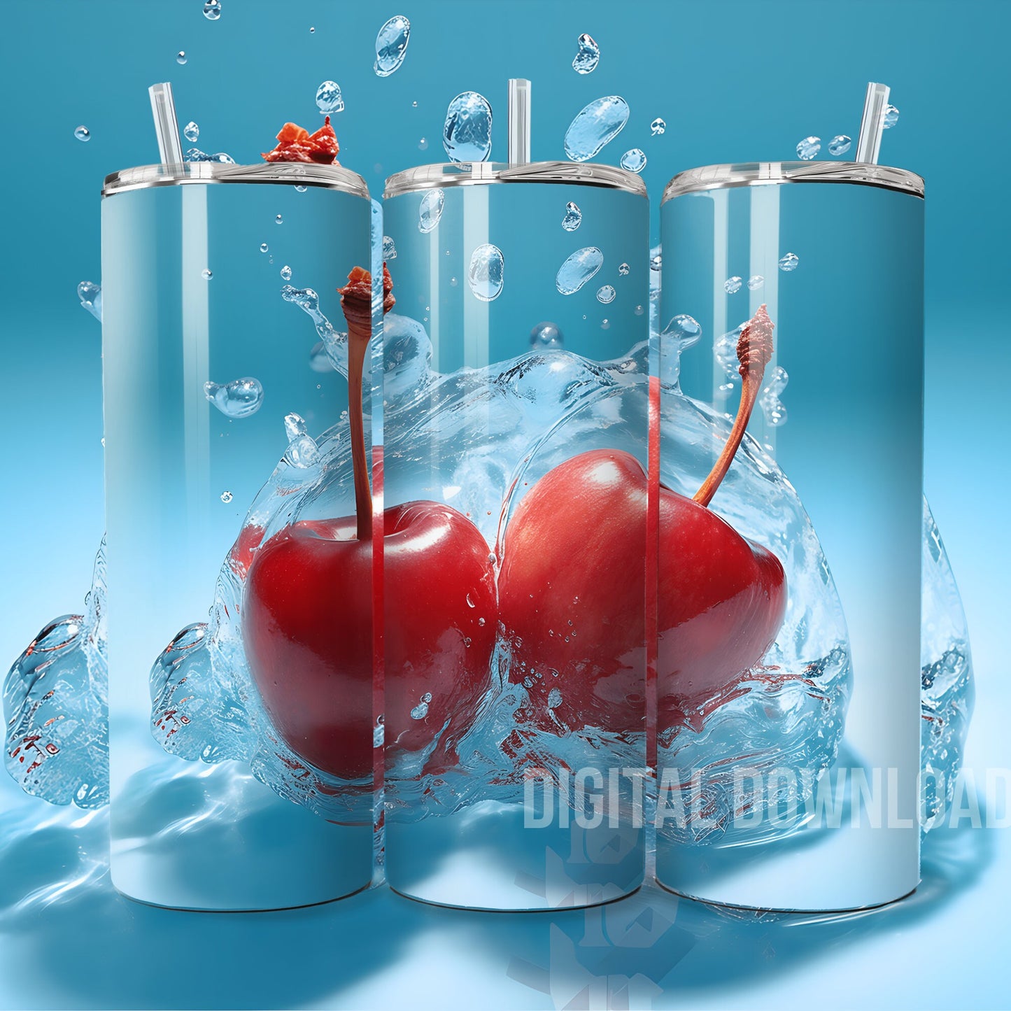 Cherry 3D Tumbler Wrap Seamless Sublimation Digital Print Design Skinny 20 oz