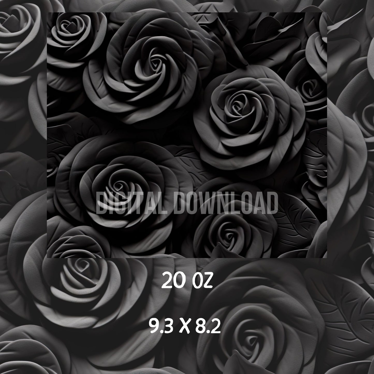 Seamless  Black Roses Tumbler Wrap 3D Digital Download PNG file