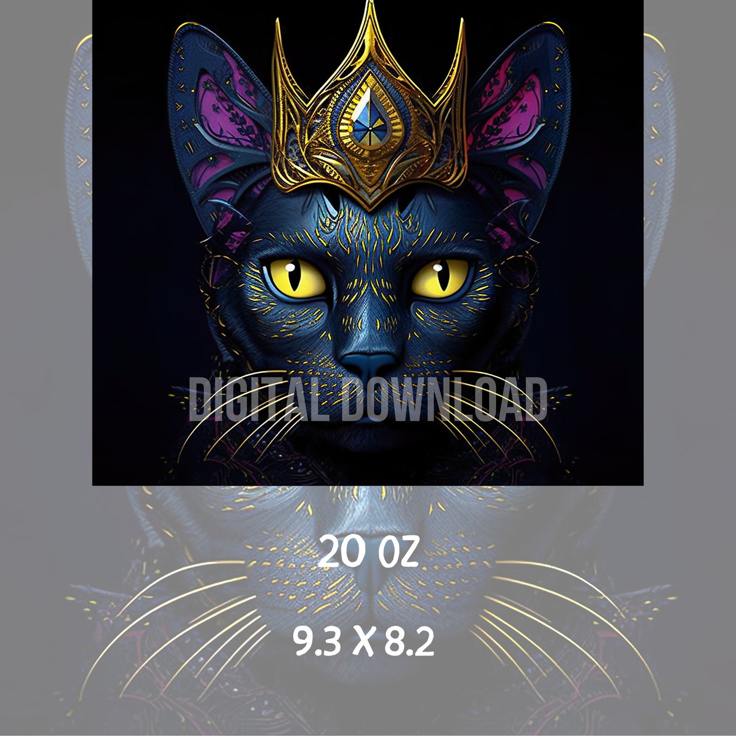 Seamless Black Cat Gold Royal Crown 3D Tumbler Wrap Queen Pet Sublimation Digital Printable Design Skinny 20oz