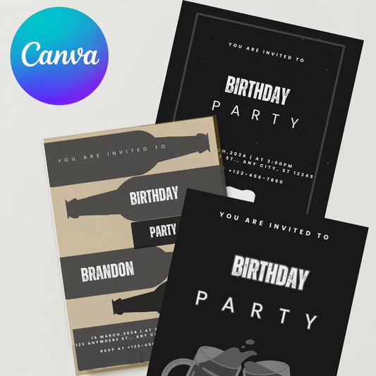 Men Birthday Invitation Canva Template Invite Download Editable Event Beer Party Celebration Customizable