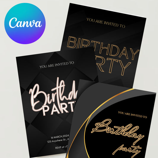 Birthday Invitation Canva Template Invite Download Editable Event Party Celebration Customizable