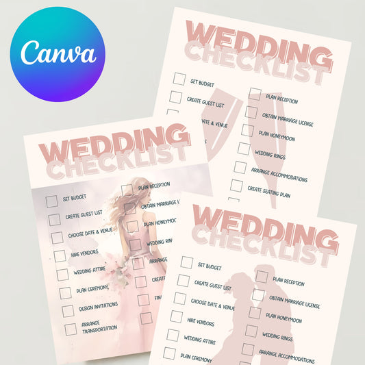 Pink Wedding Checklist Canva Template Download Editable Planning Customizable