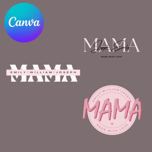 Mama template Canva Download Editable Customizable Personalized T-shirt Hooded Sweatshirt with Kid Names Design Mothers Birthday Day Gift