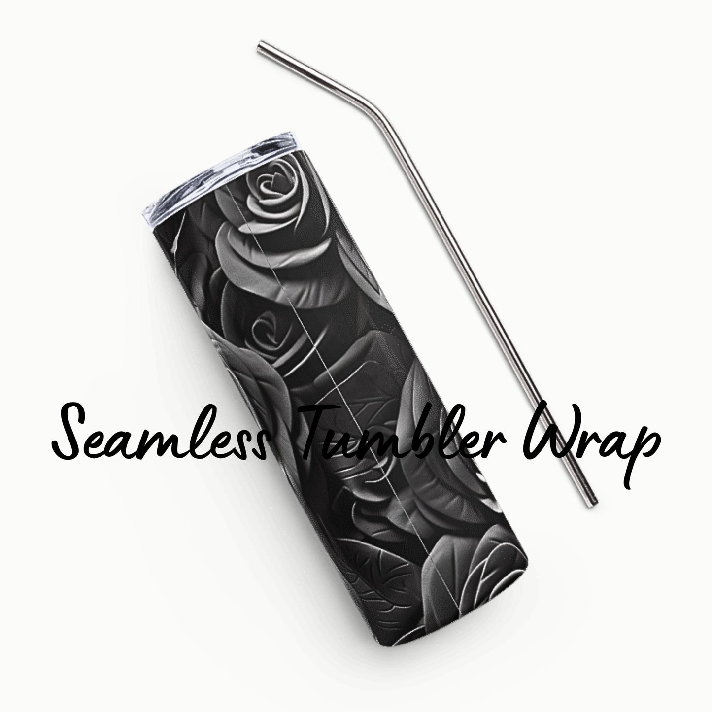 Seamless  Black Roses Tumbler Wrap 3D Digital Download PNG file