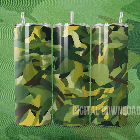 Camouflage Seamless Tumbler Wrap Digital Download Sublimation PNG Skinny 20 oz Design Green Forest Camo