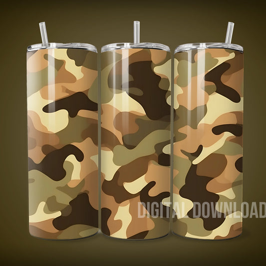 Military Tumbler Wrap Digital Camouflage Seamless Download Sublimation PNG Skinny 20 oz 3D Design Green Khaki Camo