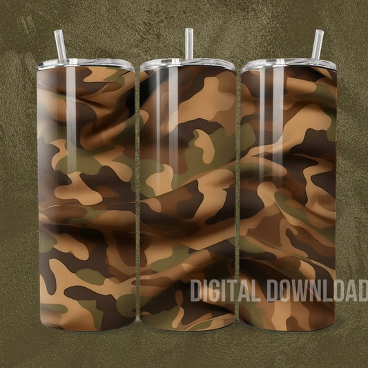 Military Tumbler Wrap Digital Camouflage Seamless Download Sublimation PNG Skinny 20 oz 3D Design Green Khaki Camo