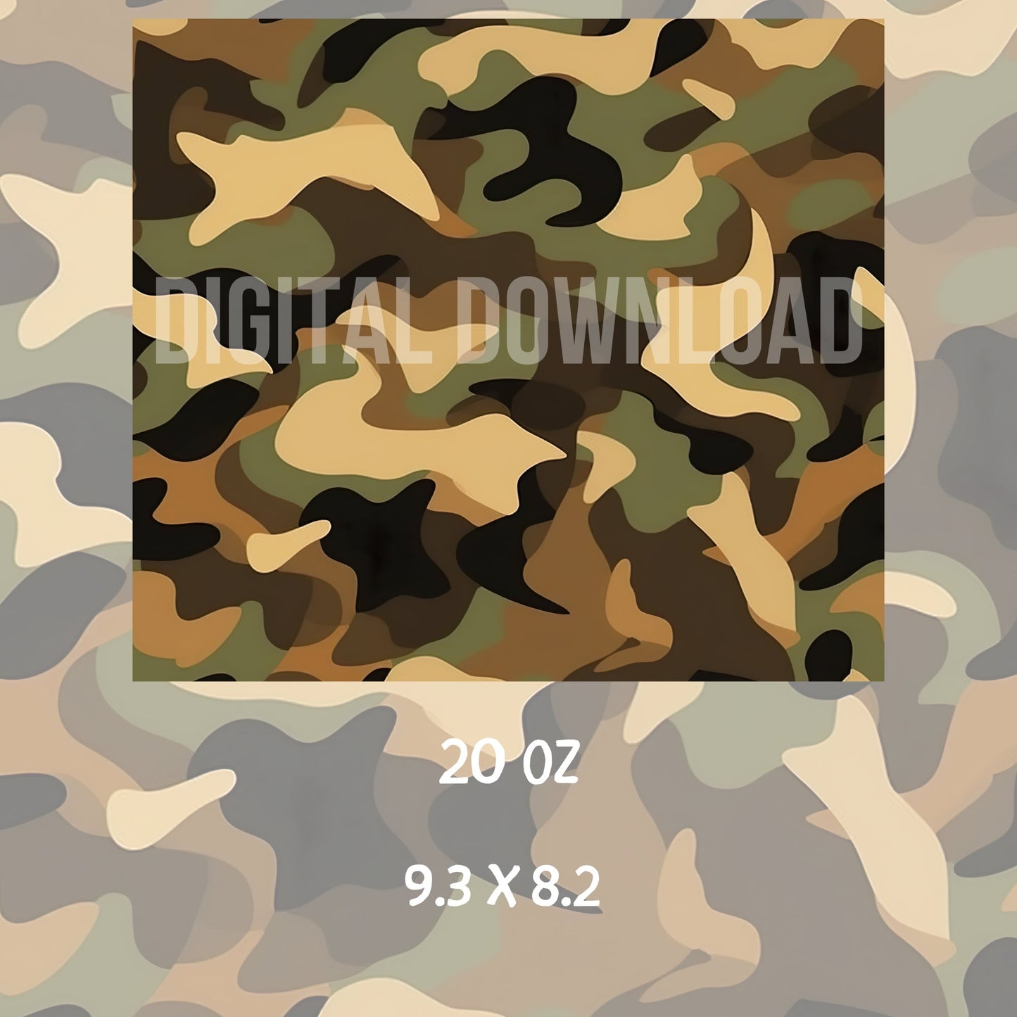 Military Tumbler Wrap Digital Camouflage Seamless Download Sublimation PNG Skinny 20 oz 3D Design Green Khaki Camo