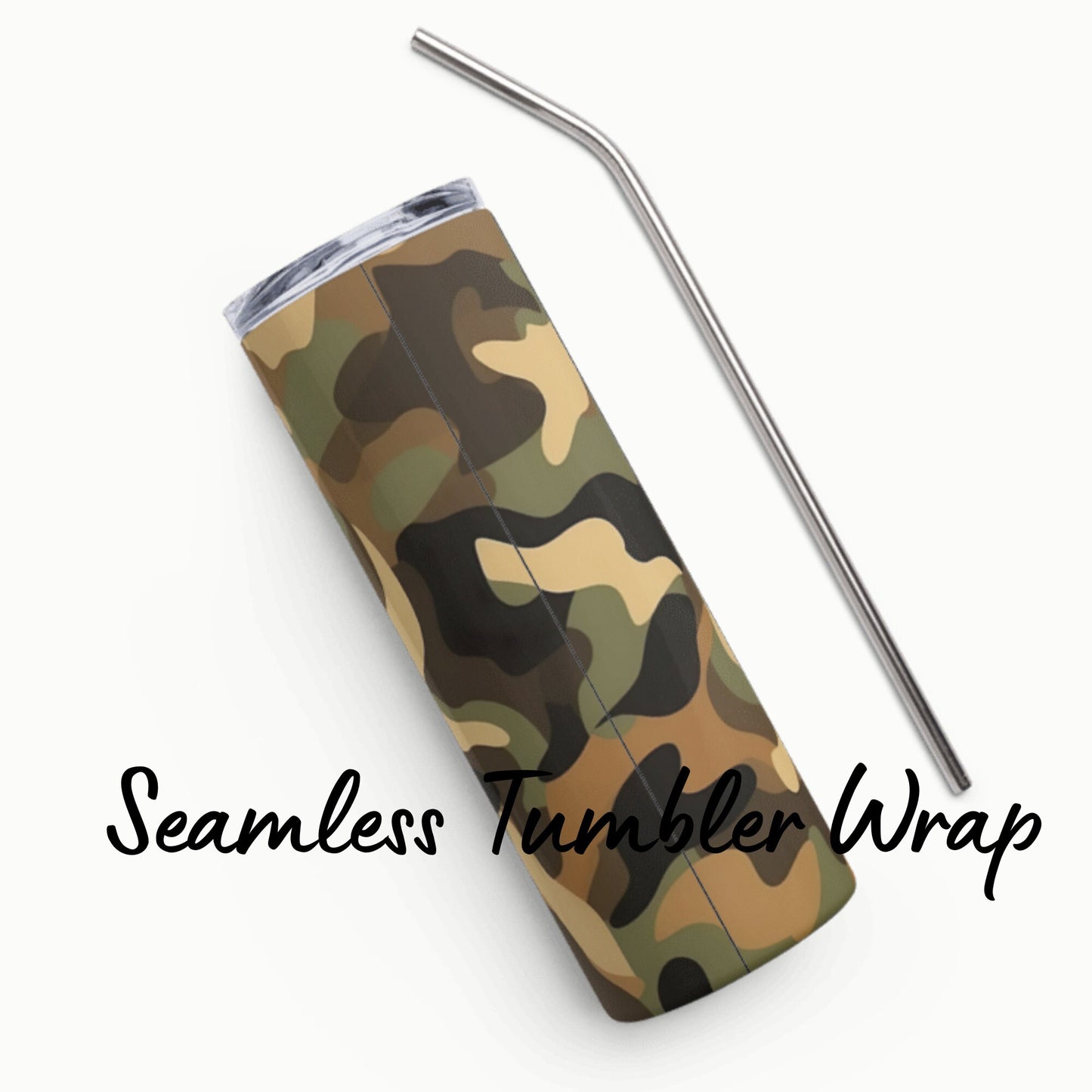 Military Tumbler Wrap Digital Camouflage Seamless Download Sublimation PNG Skinny 20 oz 3D Design Green Khaki Camo