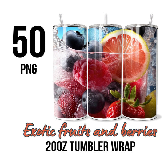 Fruit Berries 20oz Tumbler Wrap Sublimation Bundle 3D Digital Print Design Skinny