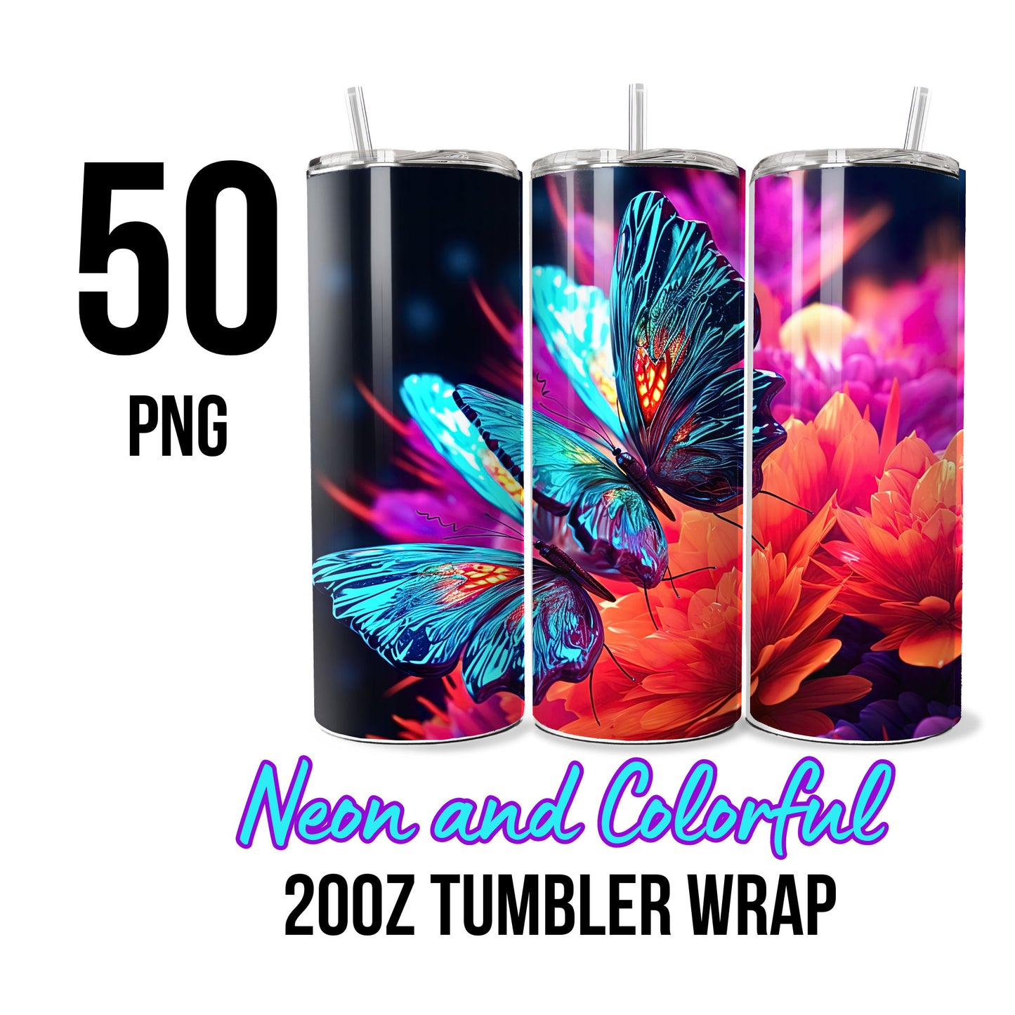 Neon Tumbler Wrap Bundle Straight Design 20oz Pop Art Digital Download