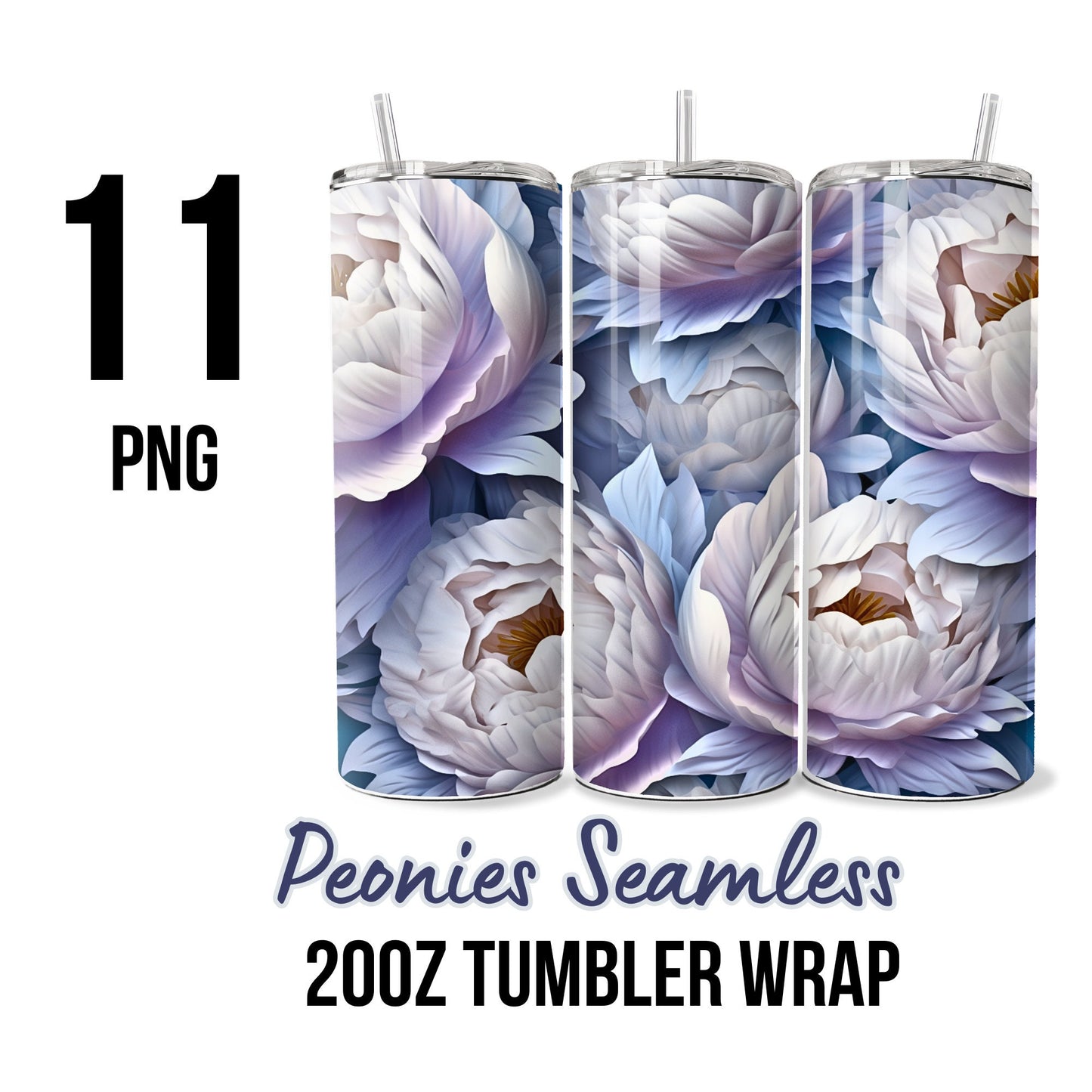 Peonies Seamless Tumbler Wrap Bundle 3D Design 20oz Straight Digital Download