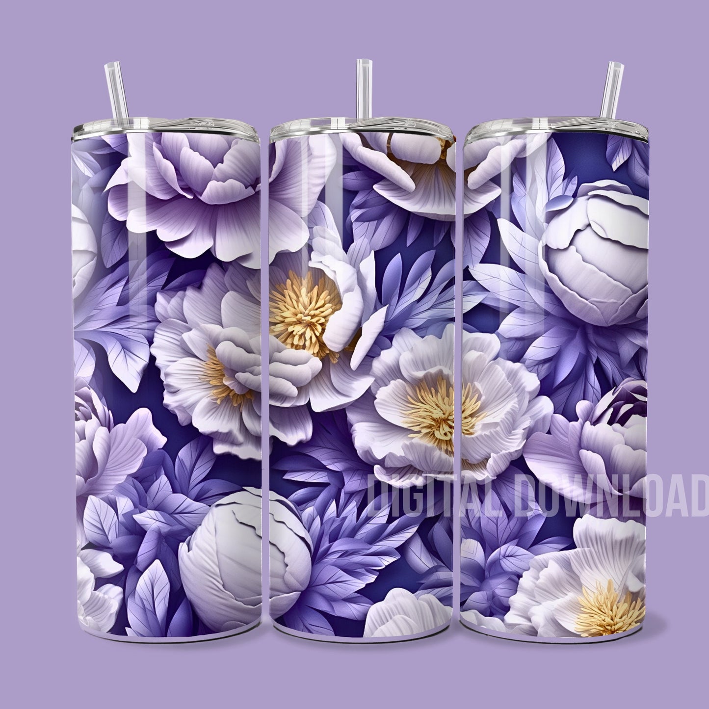 Peonies Seamless Tumbler Wrap Bundle 3D Design 20oz Straight Digital Download