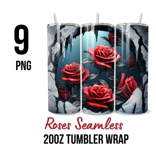 Roses Seamless Tumbler Wrap 20oz Bundle 3D Design PNG File Download Digital Sublimation