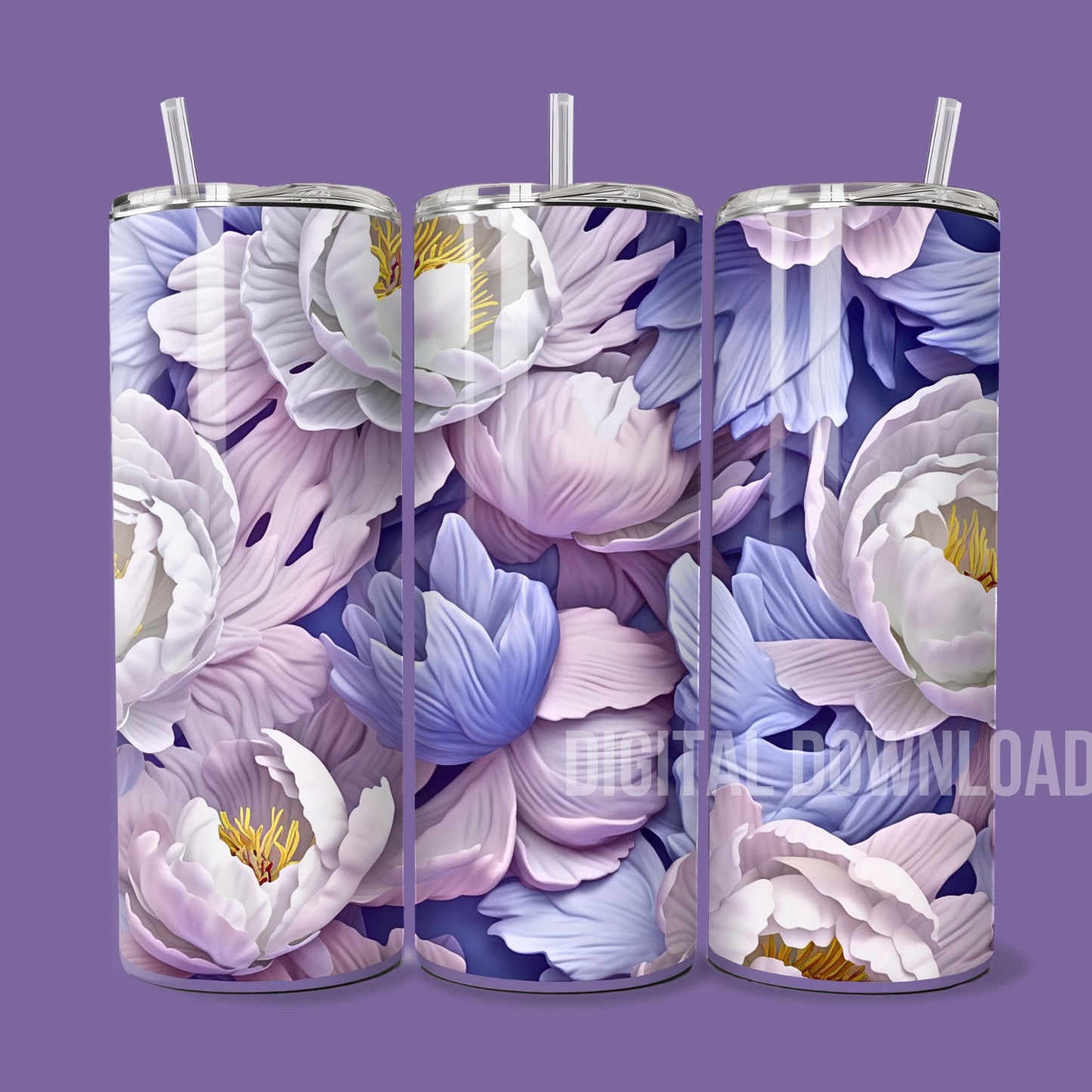 Peonies Seamless Tumbler Wrap Bundle 3D Design 20oz Straight Digital Download