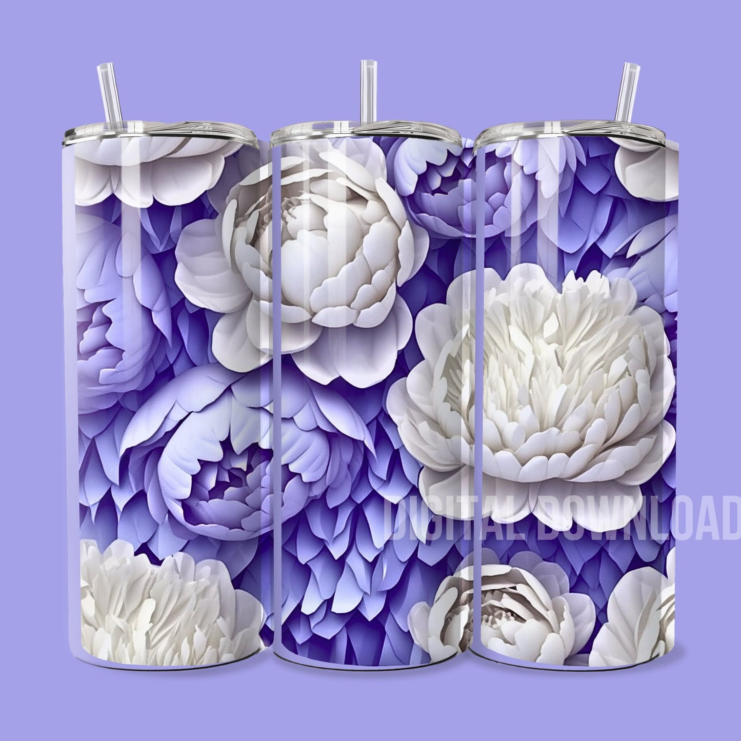 Peonies Seamless Tumbler Wrap Bundle 3D Design 20oz Straight Digital Download