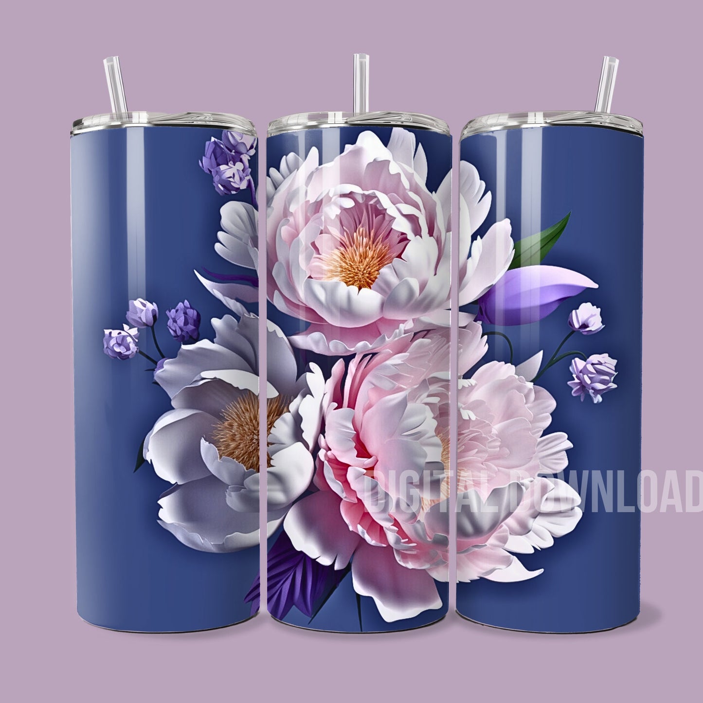 Peonies Seamless Tumbler Wrap Bundle 3D Design 20oz Straight Digital Download