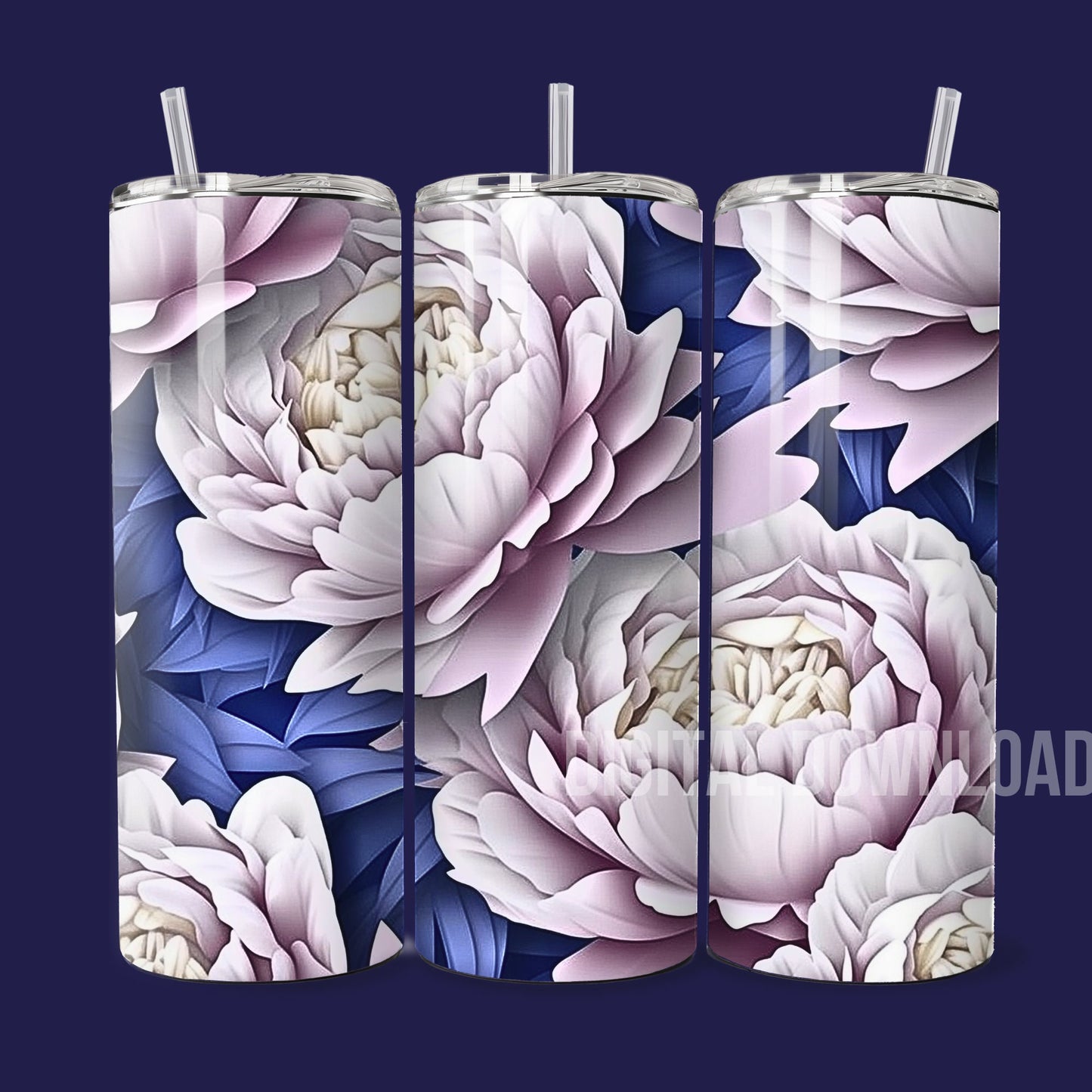 Peonies Seamless Tumbler Wrap Bundle 3D Design 20oz Straight Digital Download