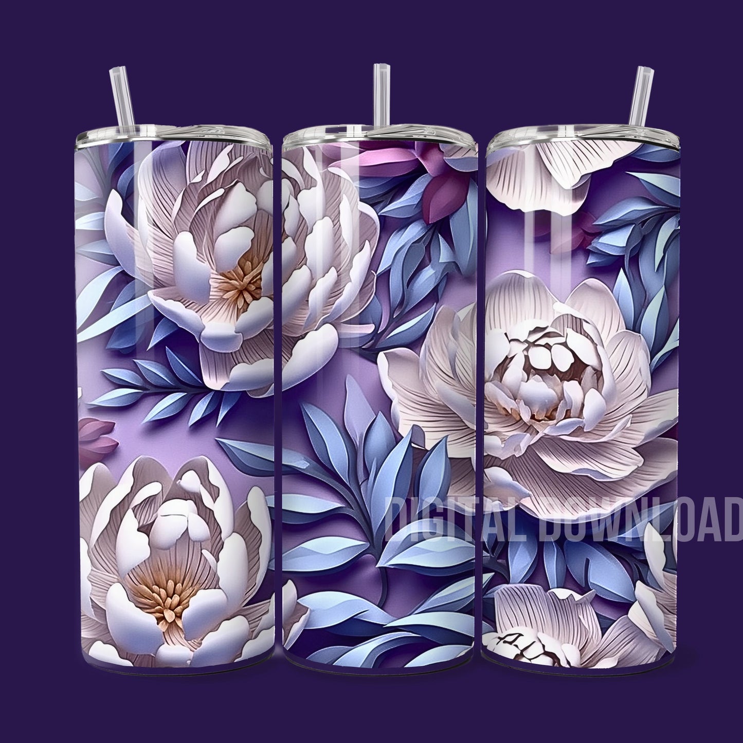 Peonies Seamless Tumbler Wrap Bundle 3D Design 20oz Straight Digital Download