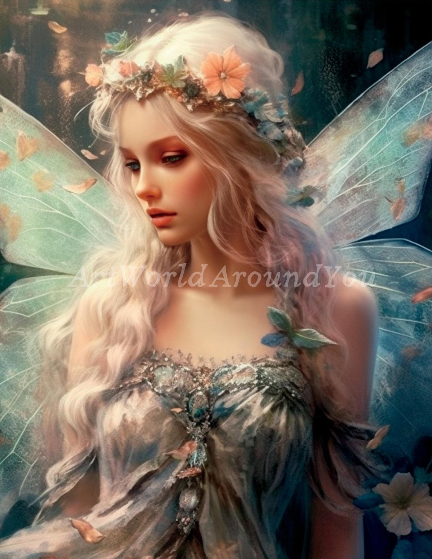 Junk Journal Poster Cover Album Angelic Fairy Digital Image Instant Download Digital Fantasy Art Printable - Art World Around You