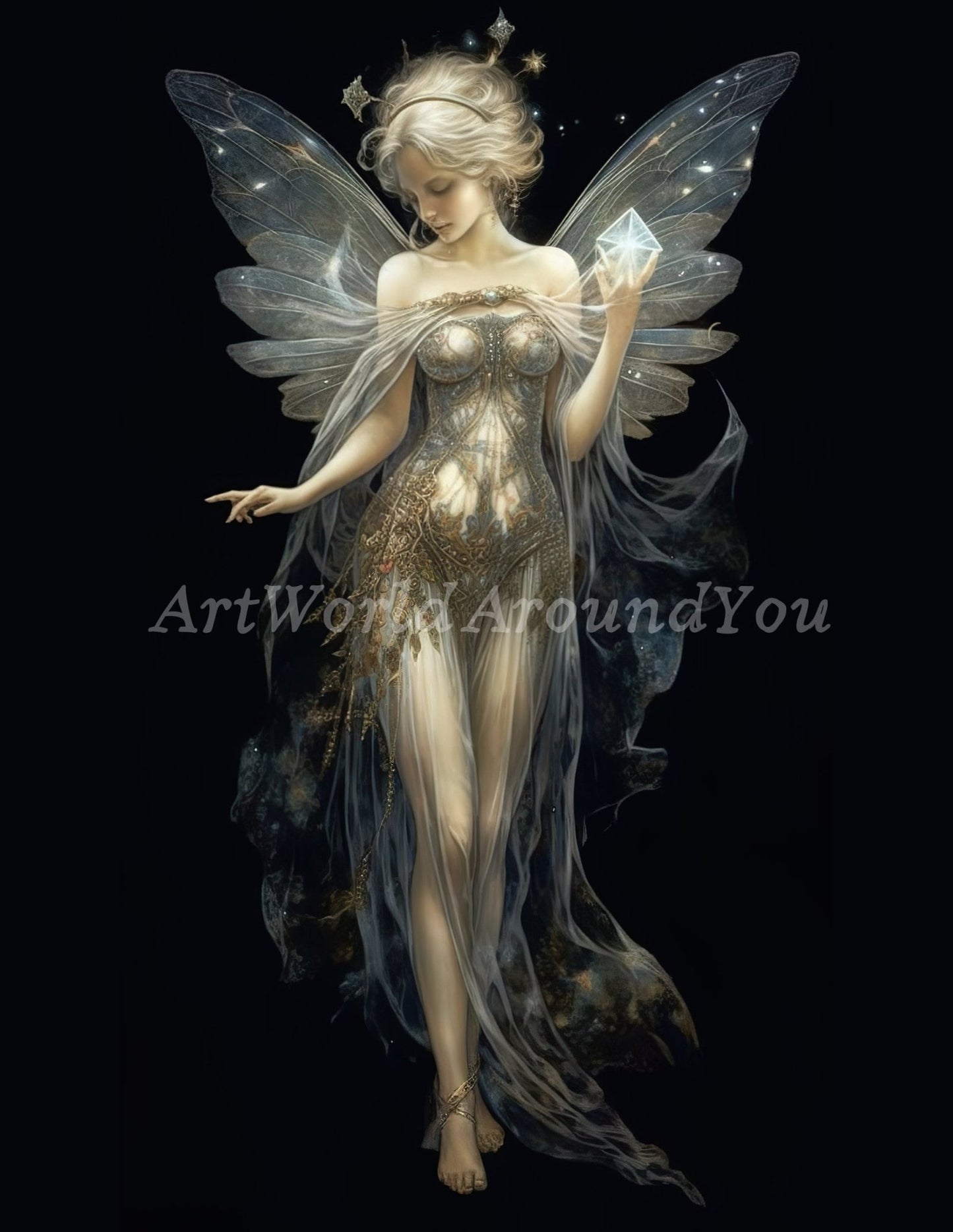 Junk Journal Poster Cover Album Angelic Fairy Digital Image Instant Download Digital Fantasy Art Printable - Art World Around You