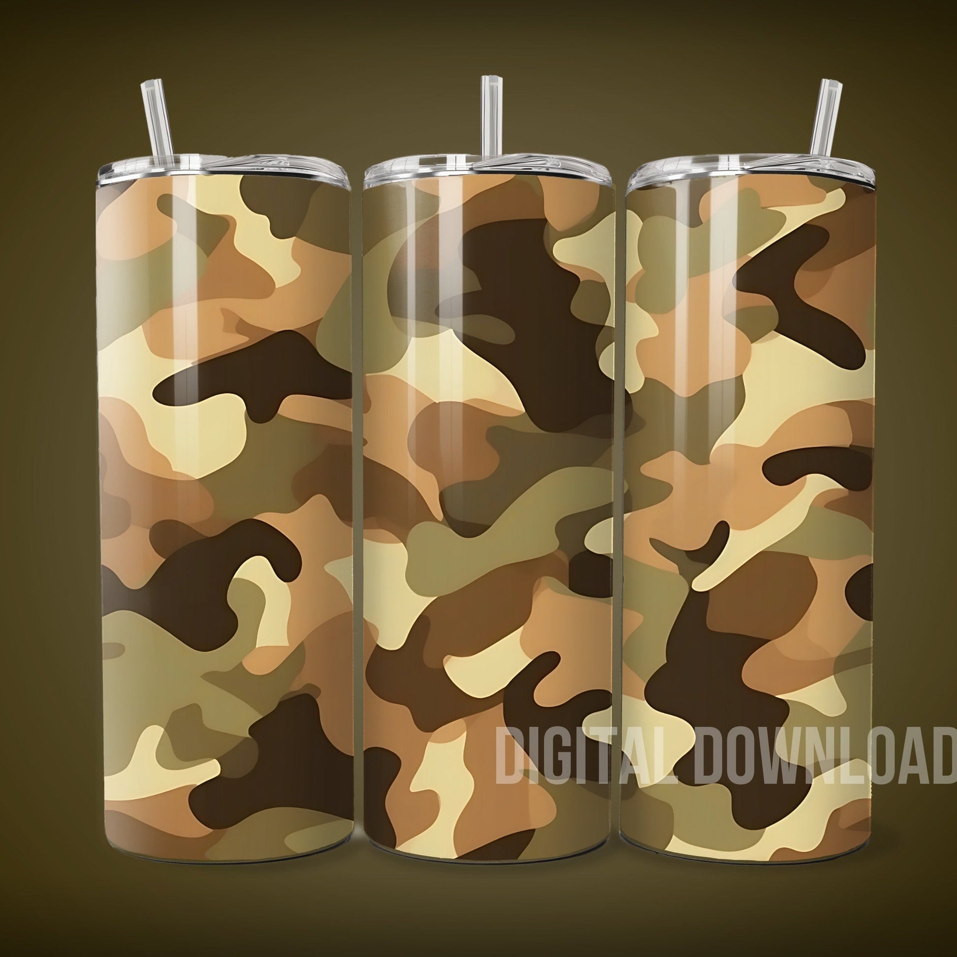 Military Tumbler Wrap Digital Camouflage Seamless Download Sublimation PNG Skinny 20 oz 3D Design Green Khaki Camo - Art World Around You