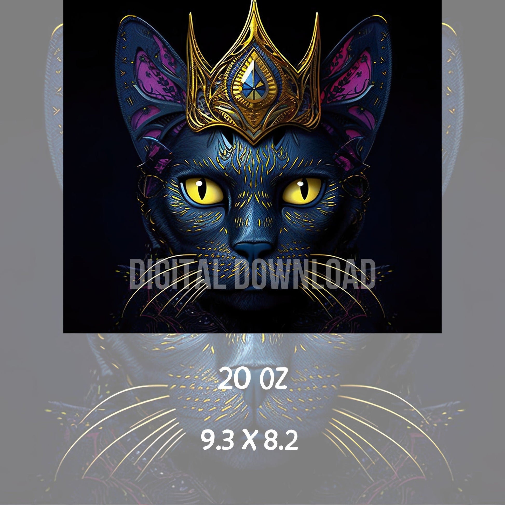 Seamless Black Cat Gold Royal Crown 3D Tumbler Wrap Queen Pet Sublimation Digital Printable Design Skinny 20oz - Art World Around You