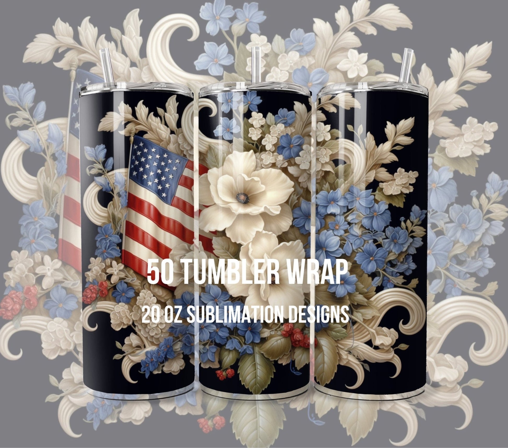 Tumbler Wrap Bundle 3D 4th of July Memorial Day Flag USA Digital Download - Art World Around You