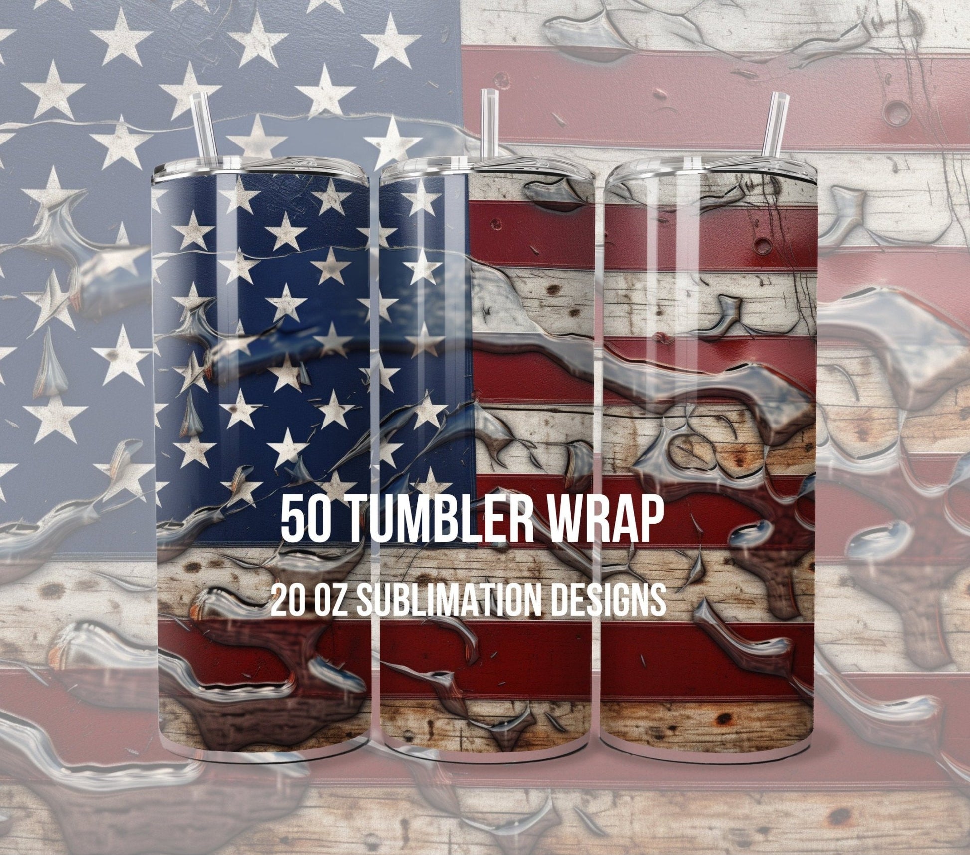 Tumbler Wrap Bundle 3D 4th of July Memorial Day Flag USA Digital Download - Art World Around You