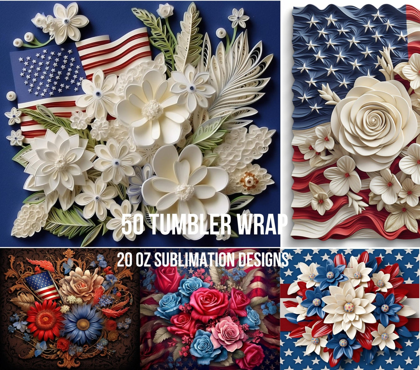 Tumbler Wrap Bundle 3D 4th of July Memorial Day Flag USA Digital Download - Art World Around You