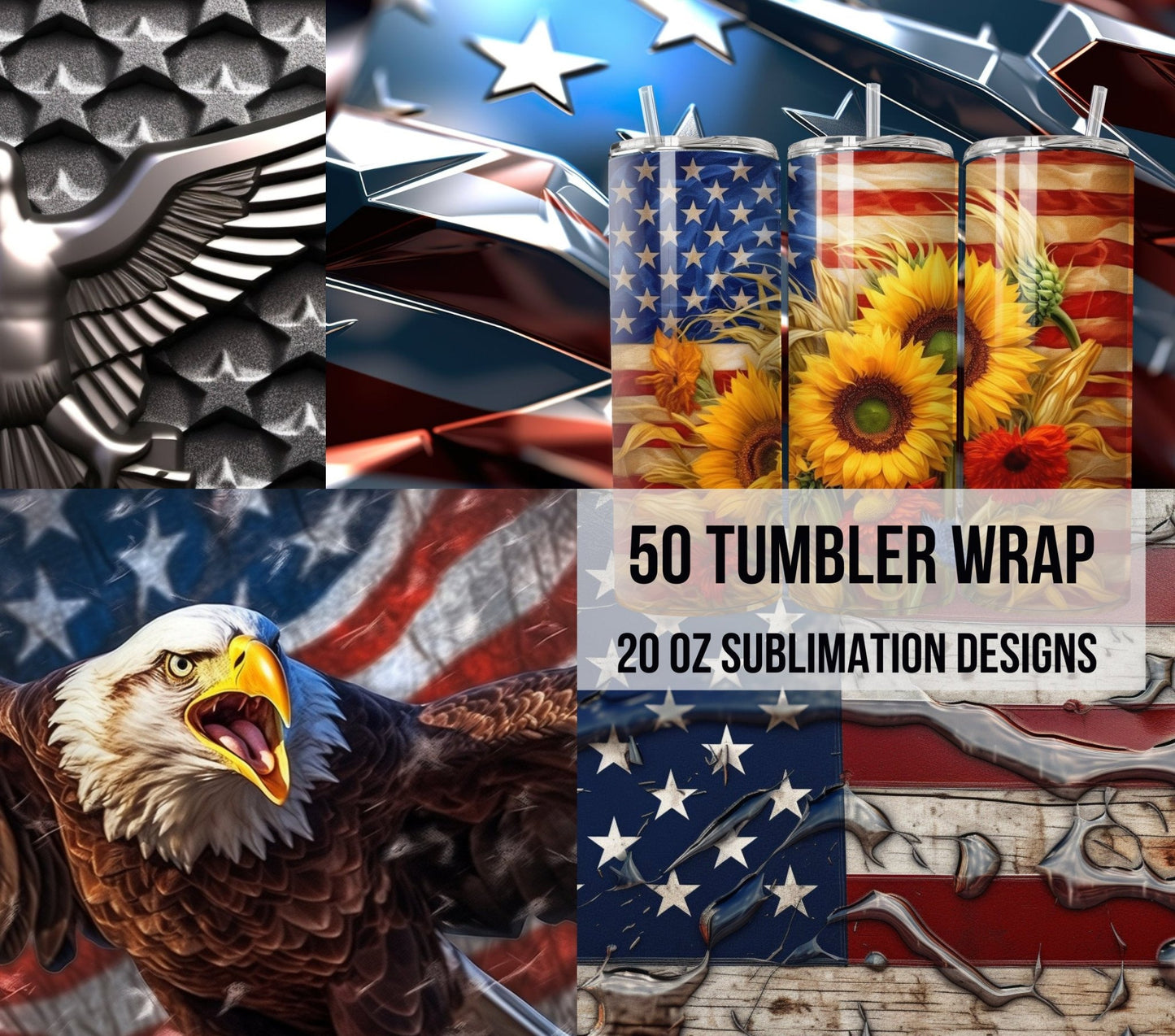 Tumbler Wrap Bundle 3D 4th of July Memorial Day Flag USA Digital Download - Art World Around You