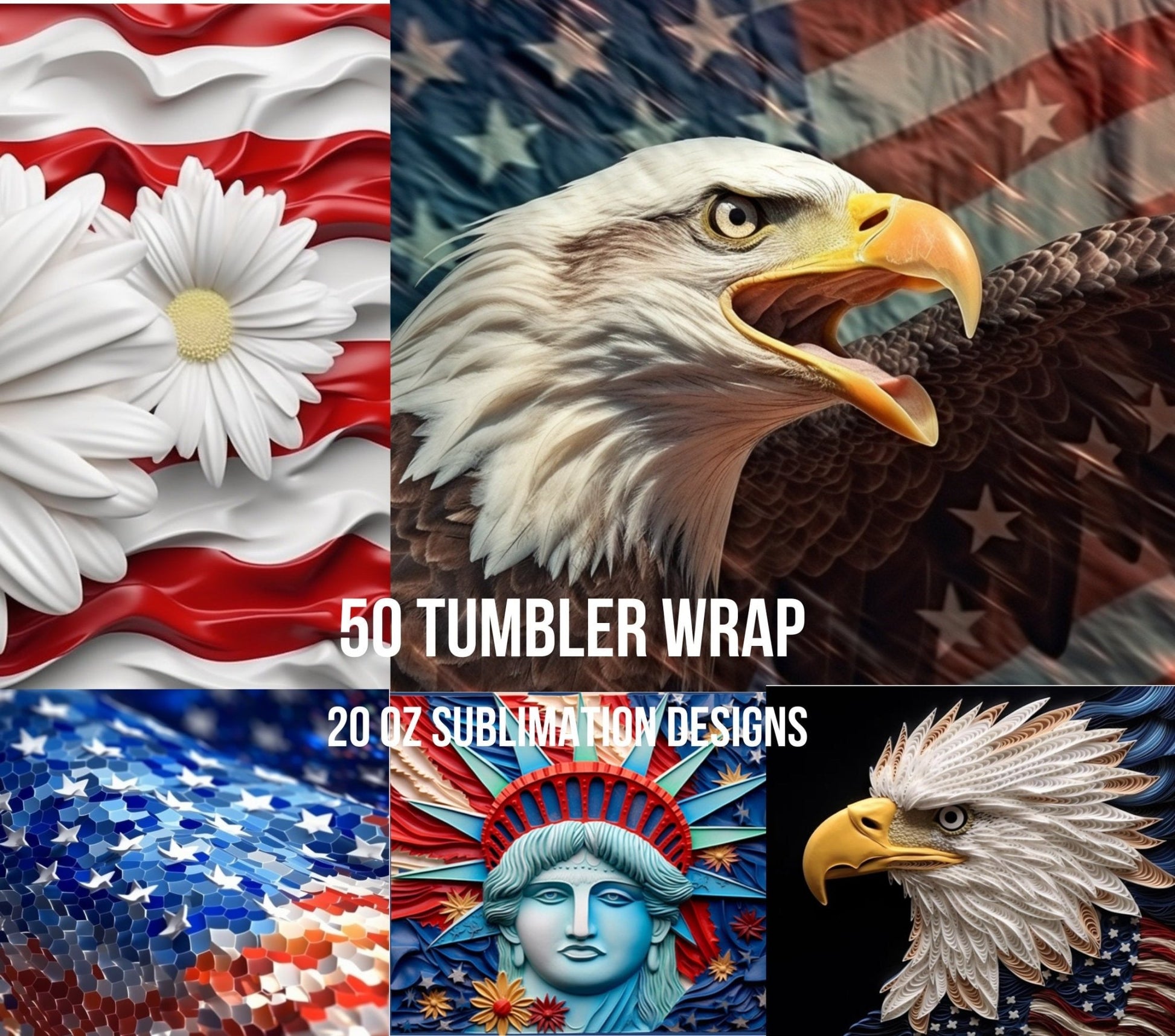 Tumbler Wrap Bundle 3D 4th of July Memorial Day Flag USA Digital Download - Art World Around You